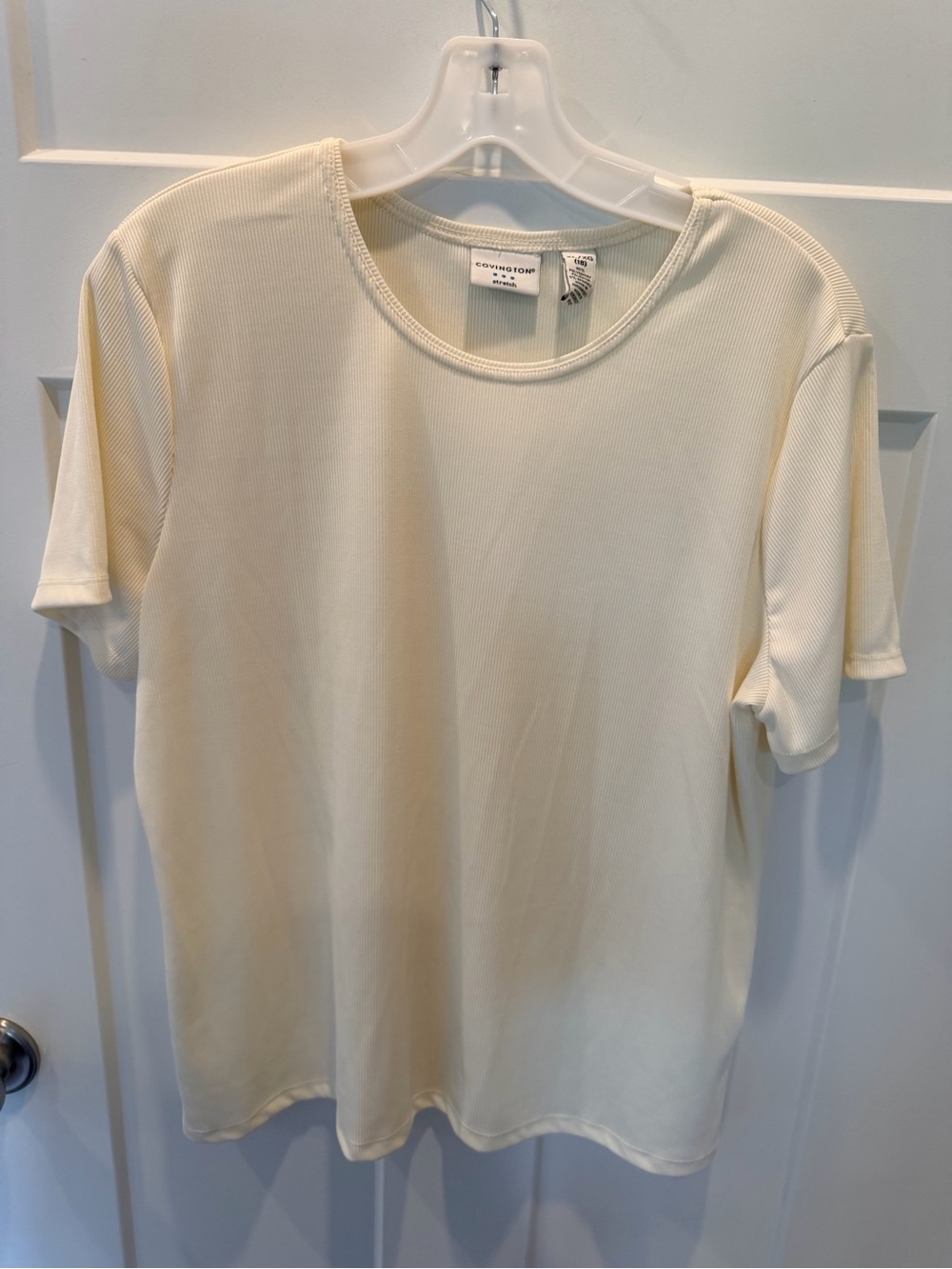 Covington XL 18 Ivory Ribbed Stretch Short Sleeve Top Classic Basic Tee